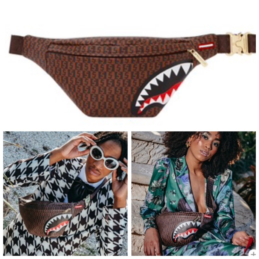 SPRAYGROUND New Cashin Checks Savvy Shark Crossbody Belt Bag Shoulder Zip Unisex